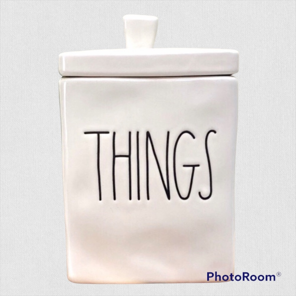 NWT RAE DUNN THINGS Canister with Cover Ceramic